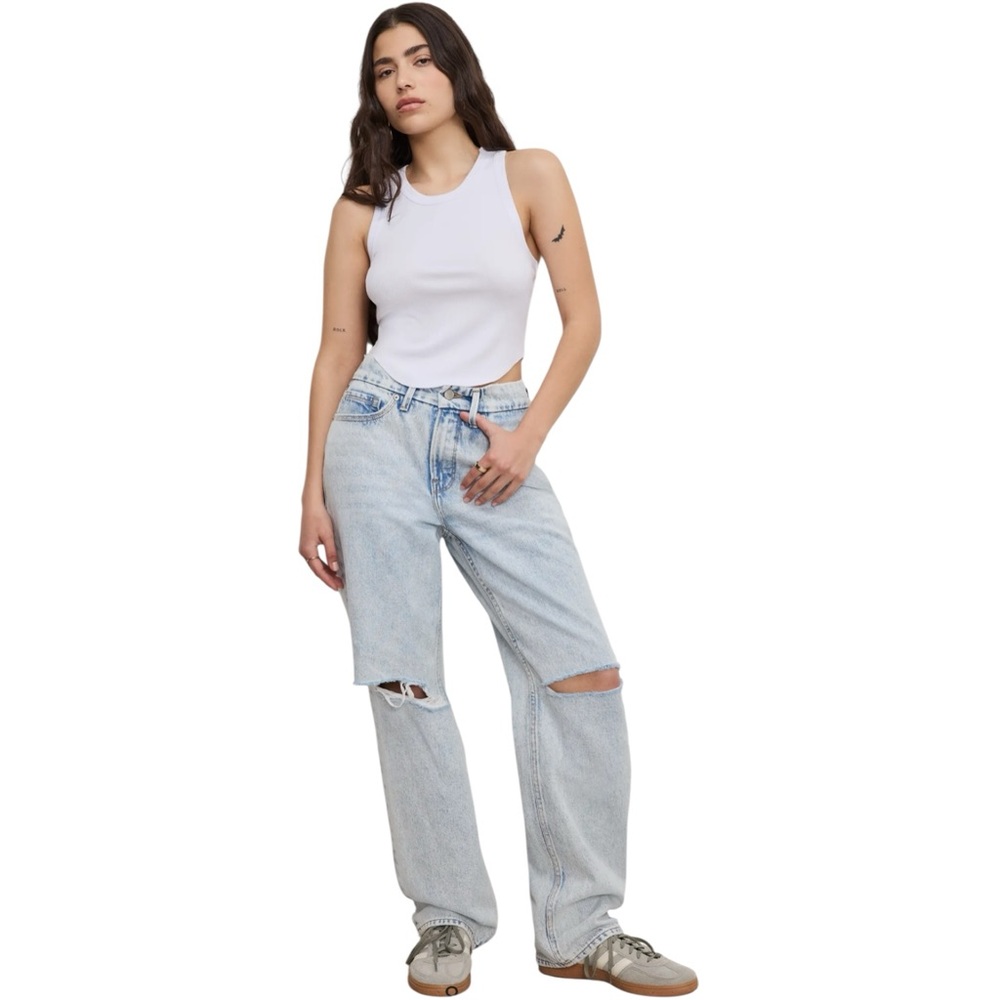 Good American Light Wash Baggy Distressed Denim Jeans 10/30 EUC